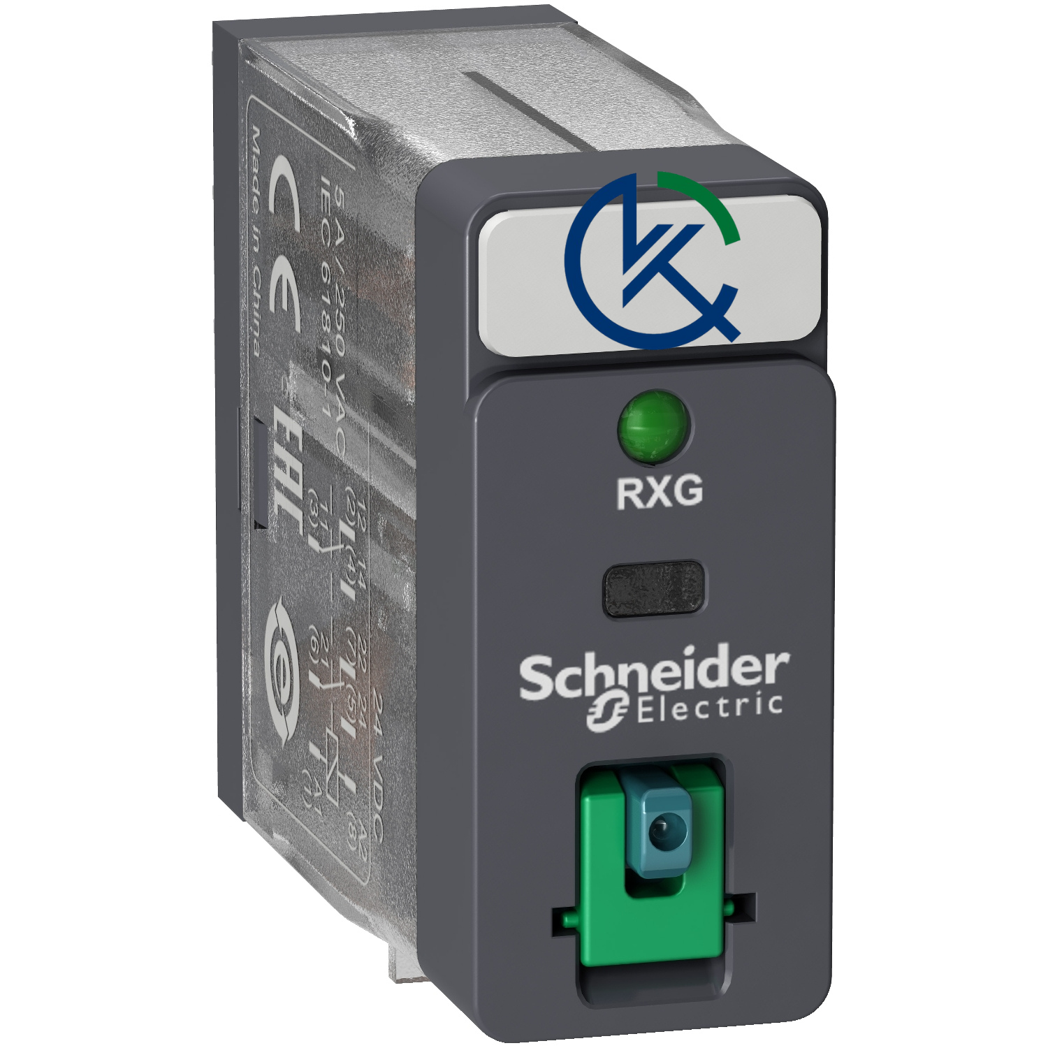 رله شیشه ای 5 پایه 1 کنتاکت اشنایدر RXG12B7 بوبین 24VAC مناسب مدار فرمان تابلو برق